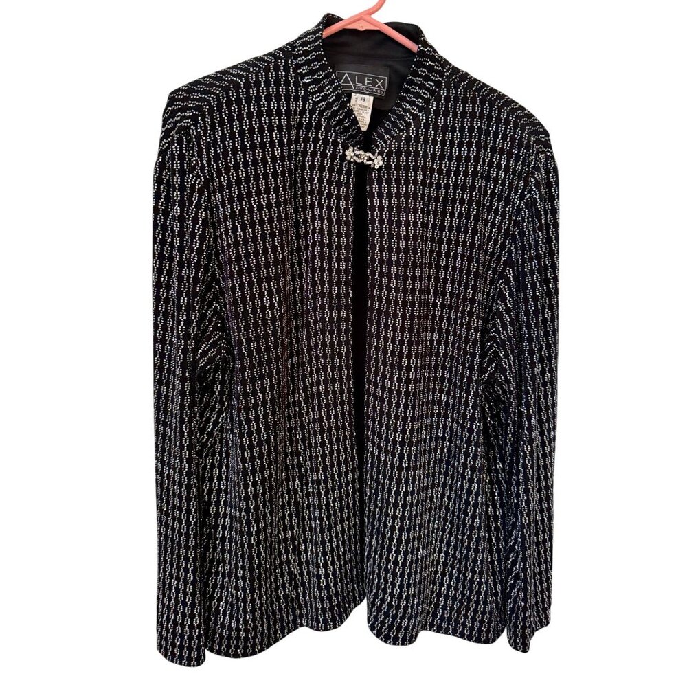 Alex Evenings Black Silver Velvet Glitter Jacket Size 18